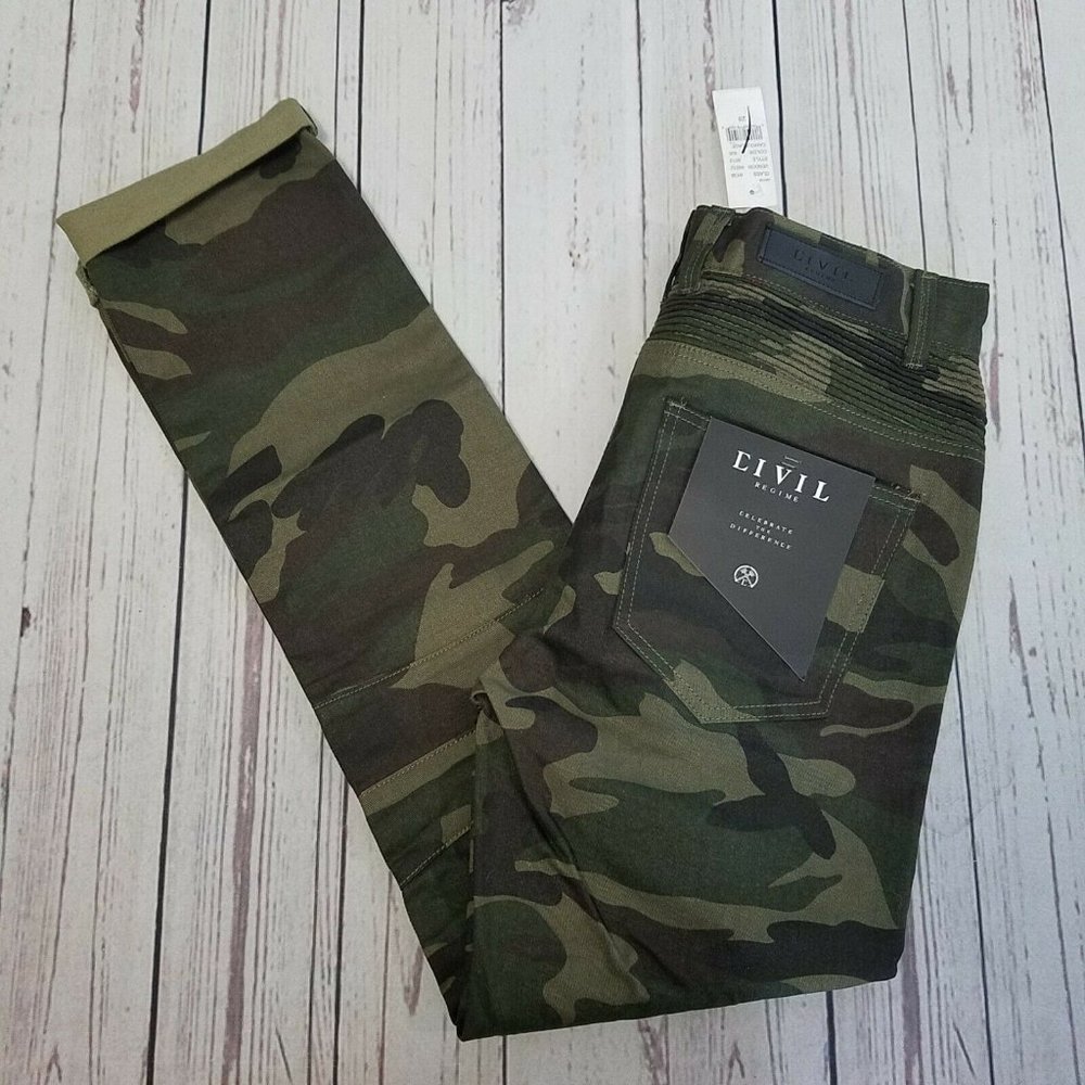 Civil Regime Camo Moto Raw Hem Pants Mens Size 28
